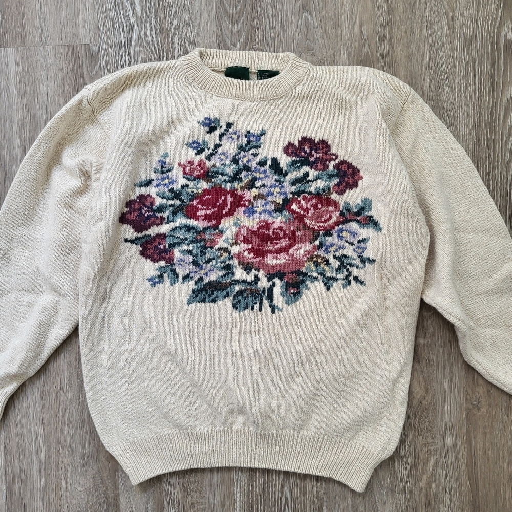 Floral Motif Cotton/Wool Sweater
